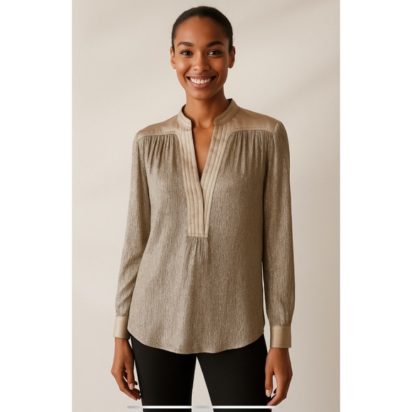 TORY BURCH CASPIAN METALLIC LAME TUNIC TOP HOLIDAY SPARKLY FLOWY ELEGANT LUXE 2 - Picture 1 of 12